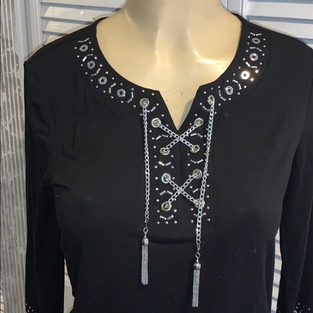 JM Collection Black Embellished Design Shirt - Picture 3 of 7